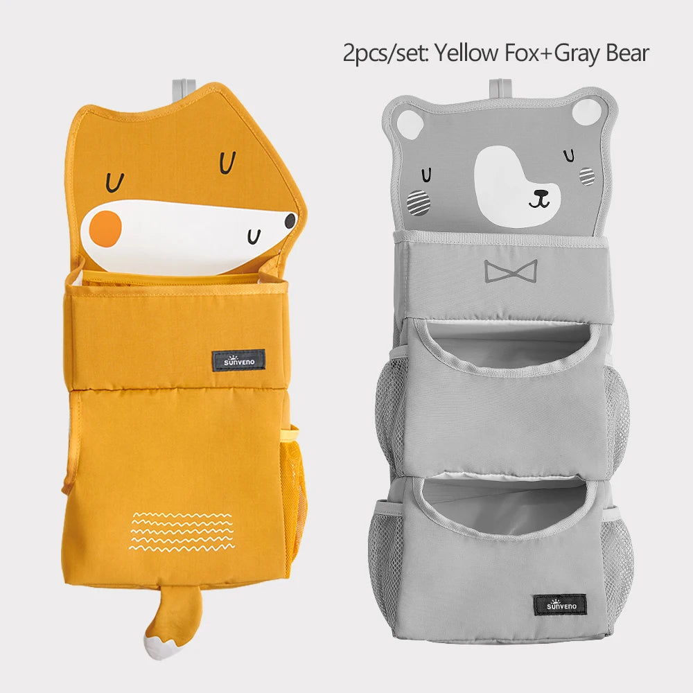 Sunveno Cartoon Baby Crib Hanging Storage Bag, Multi-functional Organizer for Baby Supplies Baby Room Decor