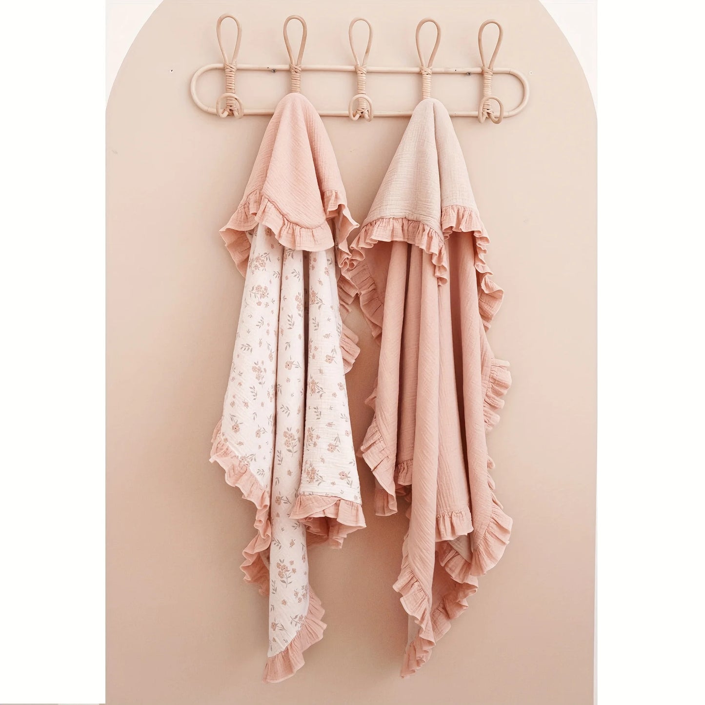 Flounce-Trim Muslin Baby Blanket, 40" x 36" Ultra-Soft Breathable Cotton Crib Sheet for Boys & Girls, Lightweight Nursery Cover