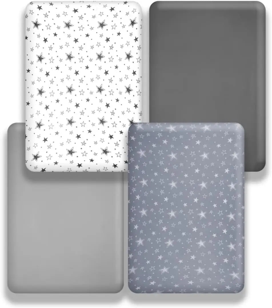 4 Pack Star Moon Crib Sheets Set, Neutral Baby Mattress Cover for Boys Girls, Breathable Fitted Crib Sheets