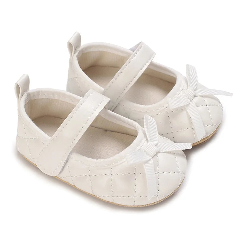 Infant Girls Sparkly Mary Jane Shoes Shiny PU Leather Bowknot Non-slip Sole First Steps Shoes for Baby Girls