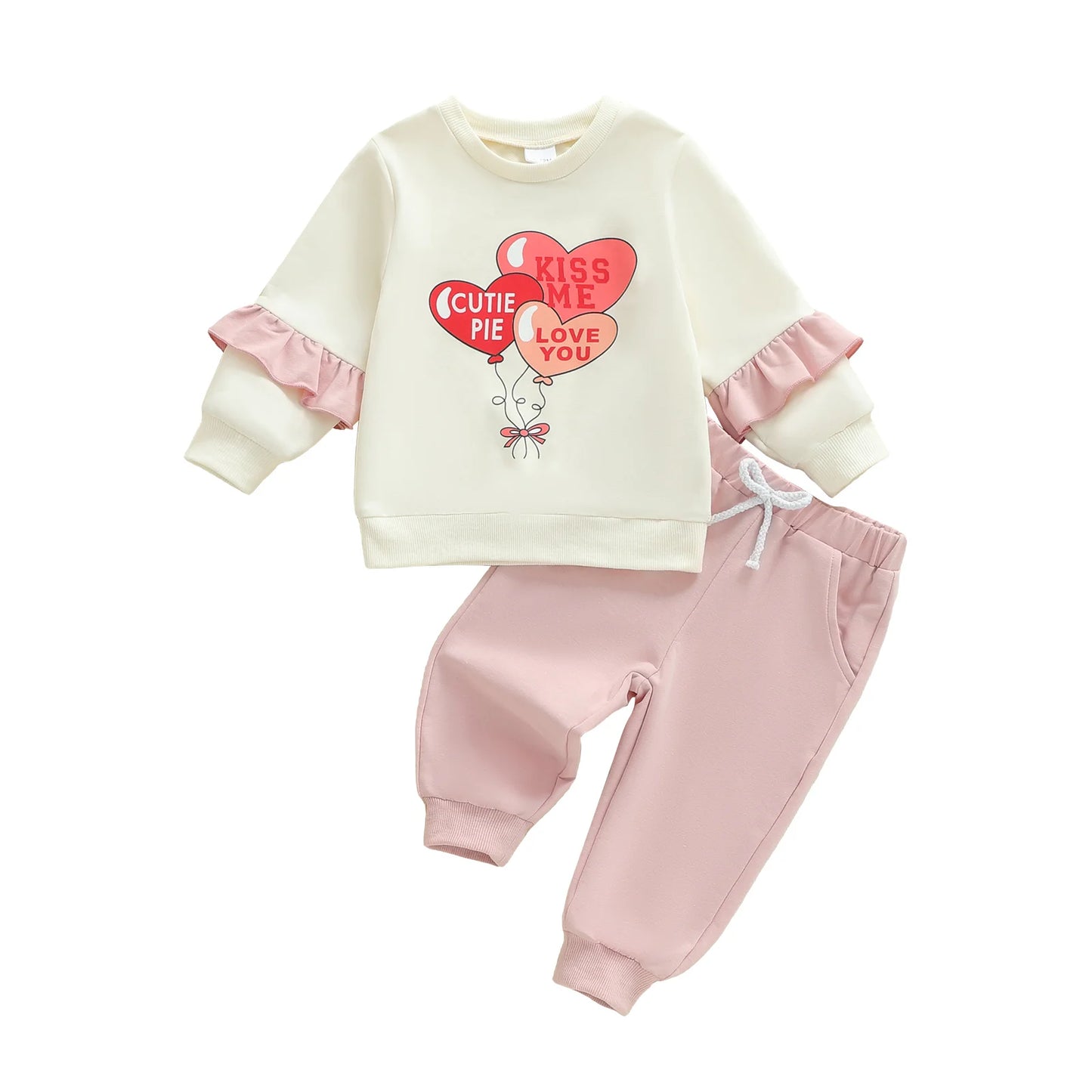 Toddler Girl Valentine s Day Clothes Set Long Sleeve Heart Print Sweatshirt Pants Outfit Baby Girl Clothing