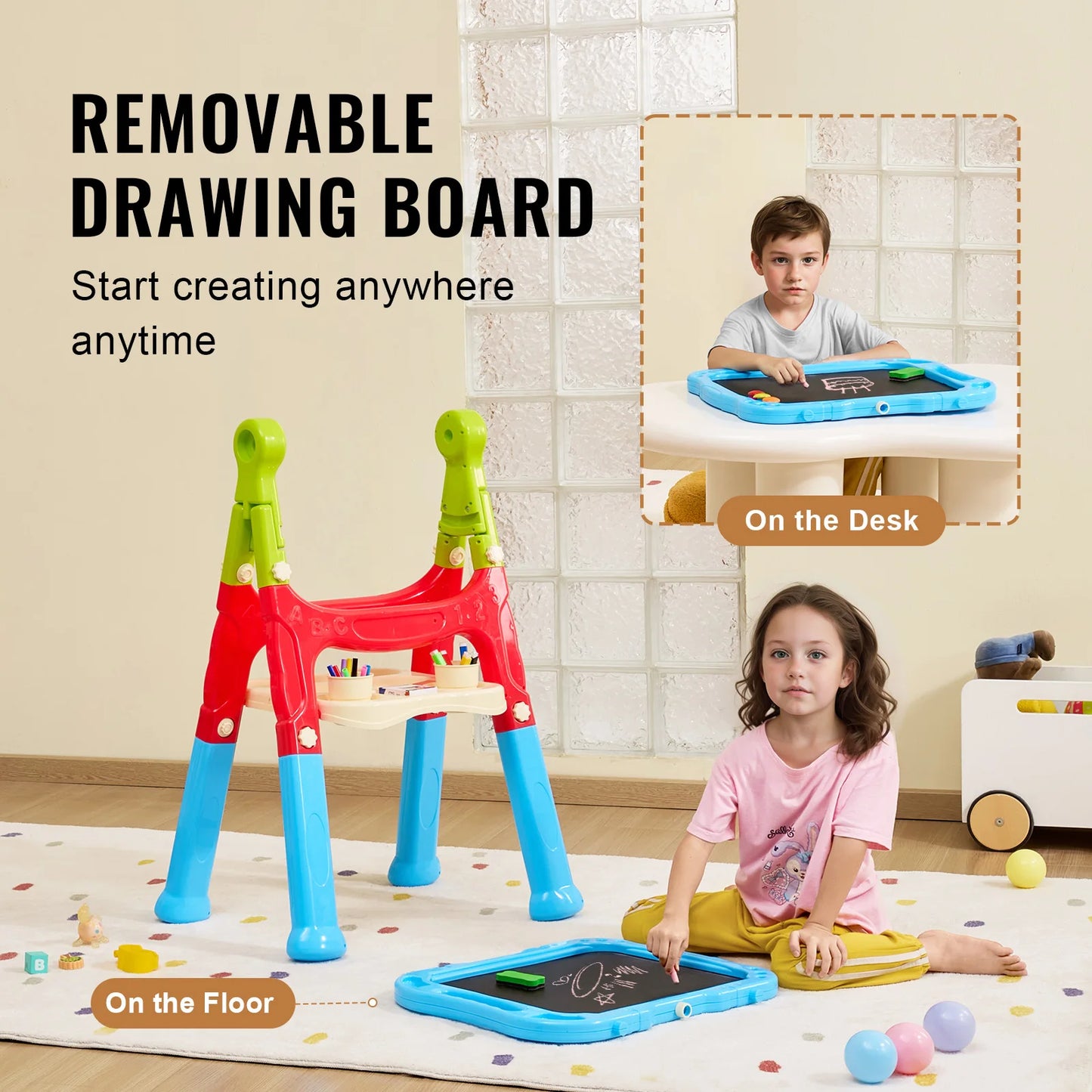 SucceBuy Children Magnetic Drawing Board Painting Art Easel with Chalkboard Wordpad Baby Color Graffiti Drawing Toys for Kids