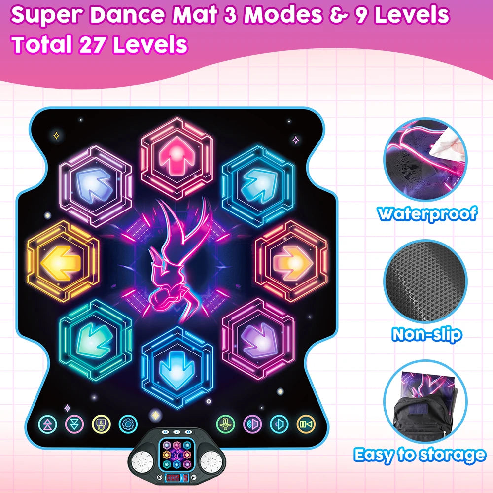 VATOS Dance Mat for Kids 27 Levels 8 LED Keys Bluetooth 5 Game Modes Built-in Music Ages 3+ Years