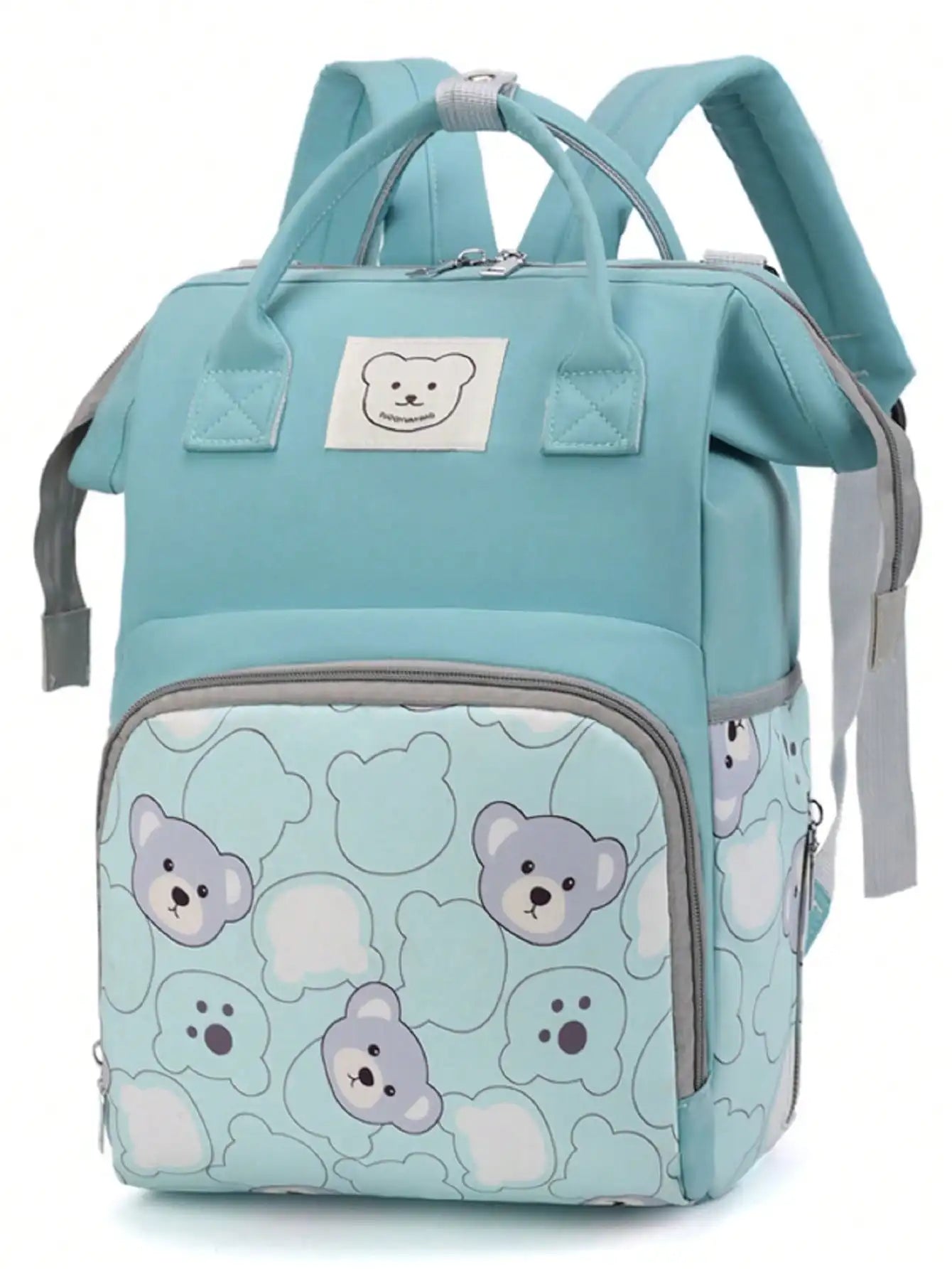 Bear Print Diaper Bag Backpack for Mom Dad, Fashionable Mommy Bag with Insulate Pocket, Large Capacity Diaper Bag for Boy Girl