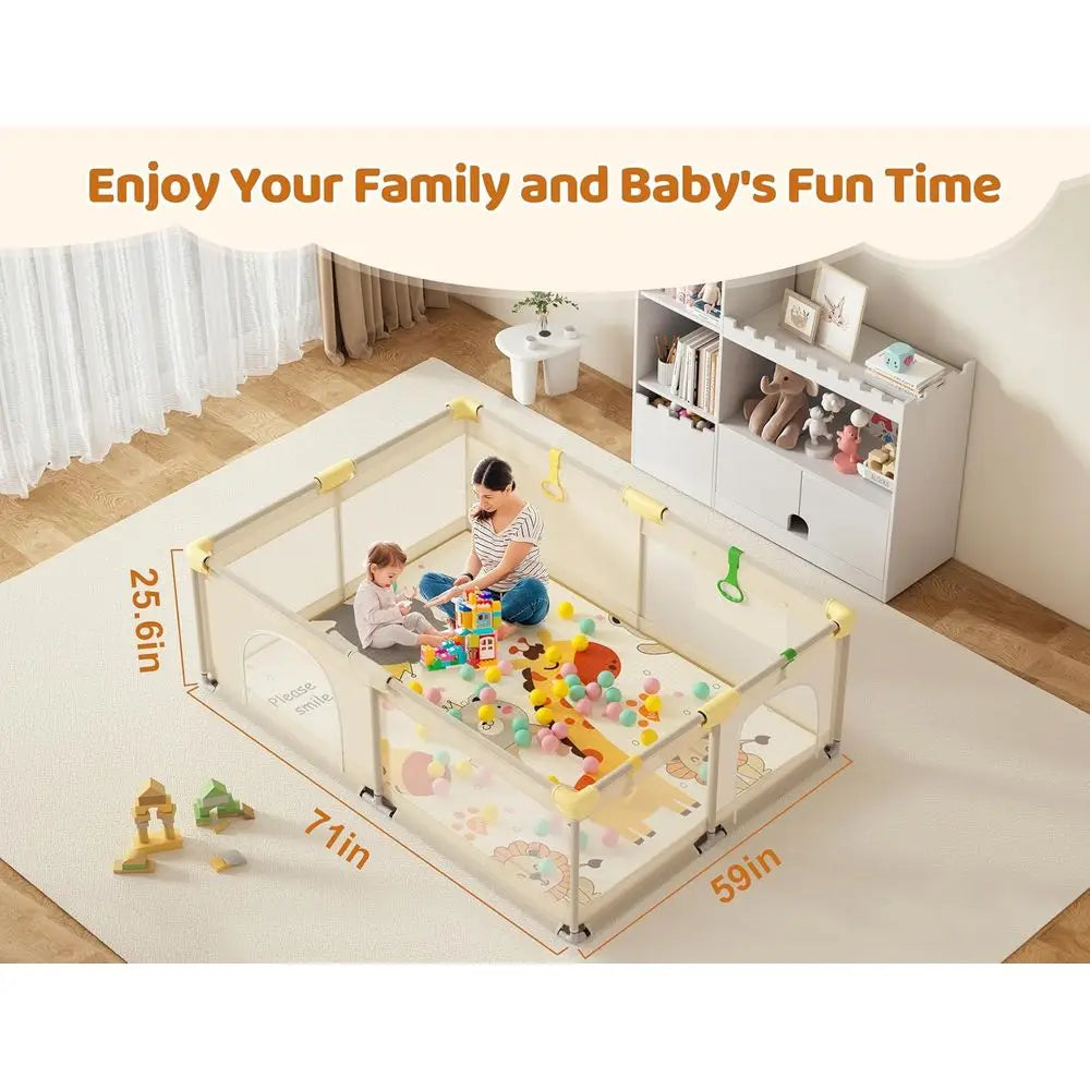 Extra Large 71x59 Toddler Playpen with Mat, Play Yard for Indoor and Outdoor Play and Rest