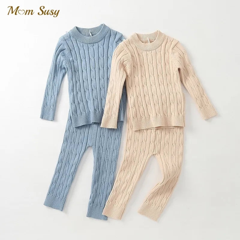 Newborn Baby Girl Boy Knitted Clothes Set Sweater+Pant 2PCS Cotton Infant Toddler Knitwear Pullover Clothing Sets Outfit 0-2Y