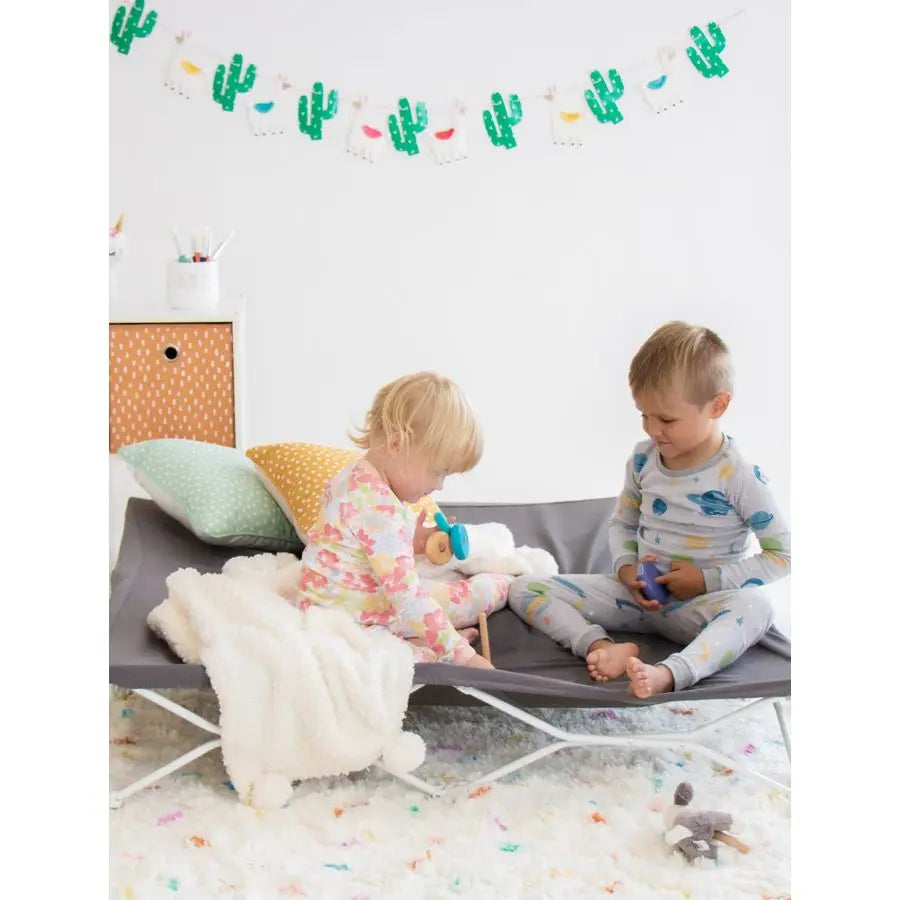 My Cot Twin Portable Toddler Bed, Includes Fitted Sheet, Gray