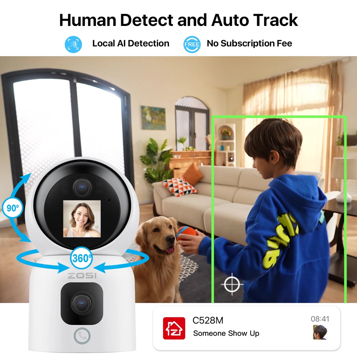 ZOSI 6MP 4MP Dual-Lens Indoor Security IP Camera Two-Way Video 2.4G/5G WiFi C528 360° Views Pan/Tilt Home Baby/Pet Dog Monitor