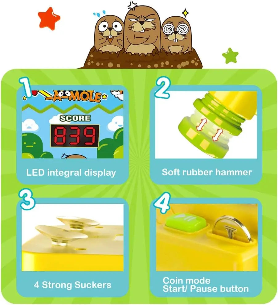 VATOS Mini Coin Operated Arcade Game Bank with 2 Hammers, Interactive Electronic Developmental Toy for Kids Ages 3-6