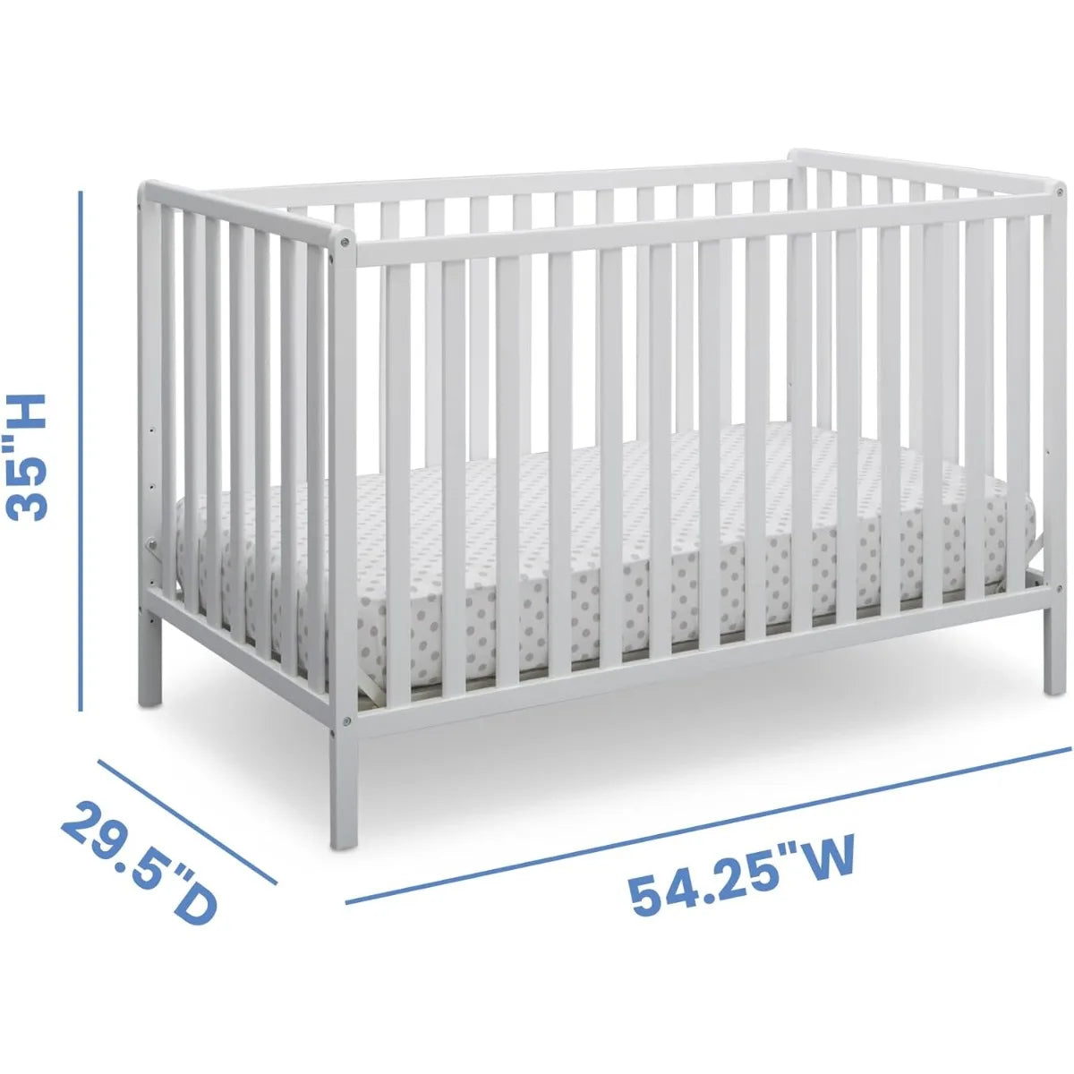 Children Heartland 4-in-1 Crib, Greenguard Gold Certified Convertible Baby Bed Bianca White