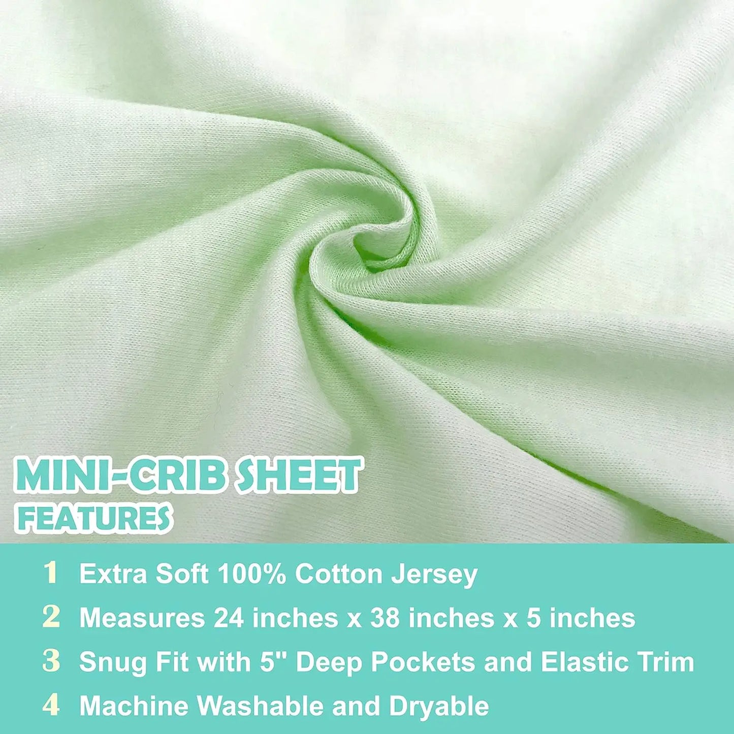 100% Natural Cotton Fitted Mini Crib Sheet 38" x 24" - Soft & Breathable for Pack N Play, Portable Crib, Boys & Girls