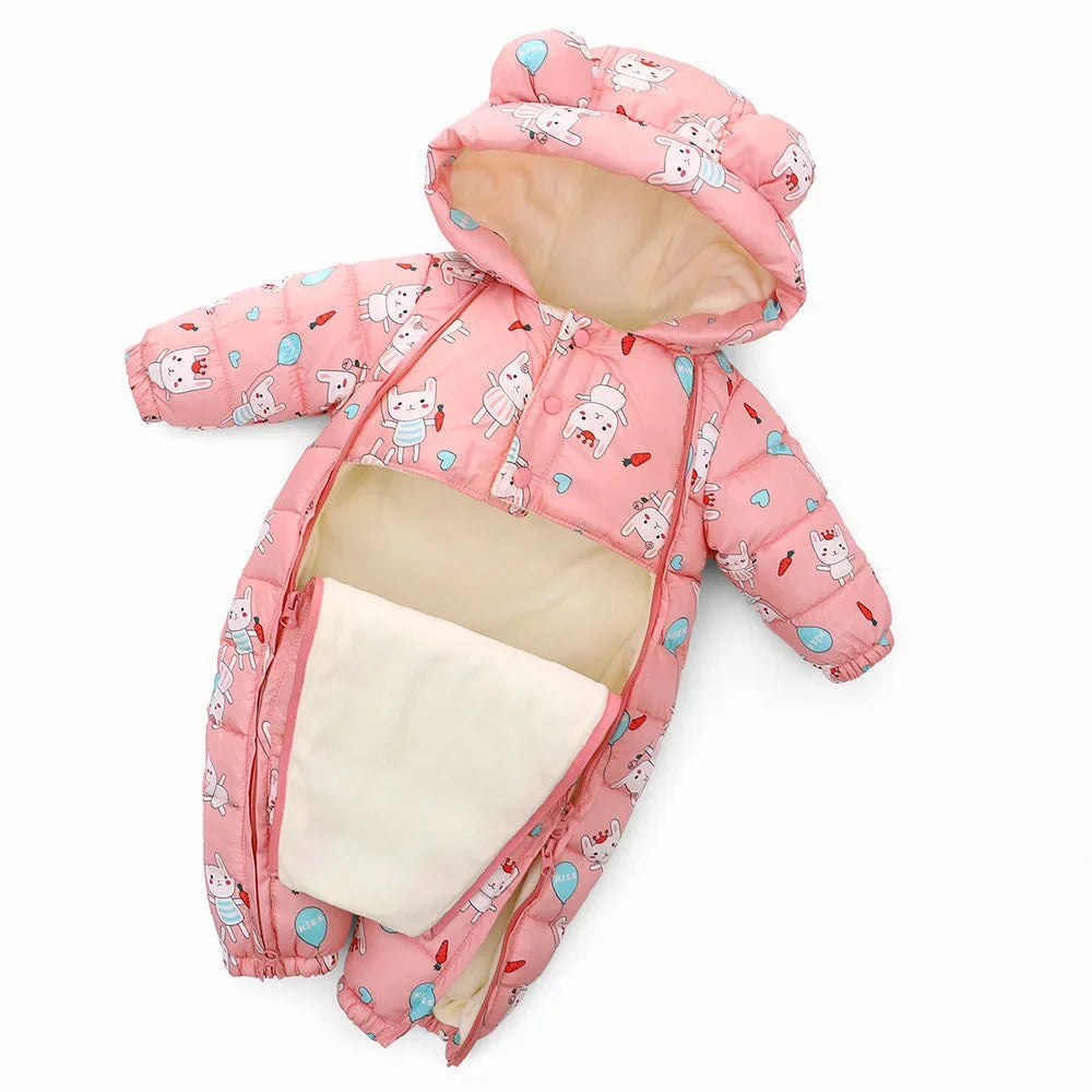 2025 Autumn Winter Baby Snowsuit - Hooded Plus Velvet Warm Rompers for Toddler Boys & Girls (0 - 5T)
