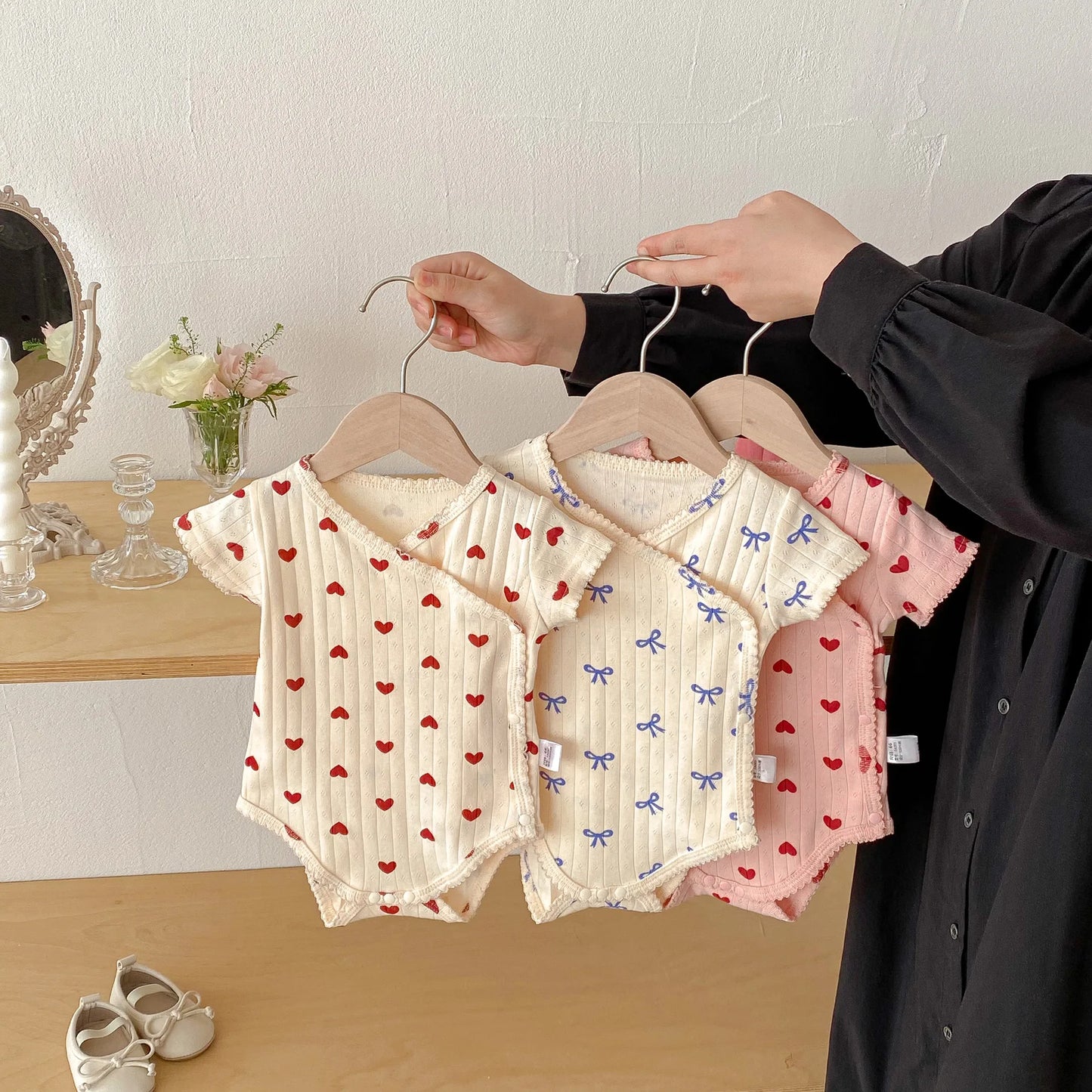 2026 Summer New Baby Clothes Cute Heart Print Toddler Girls Bodysuits Korean Style Baby One Piece