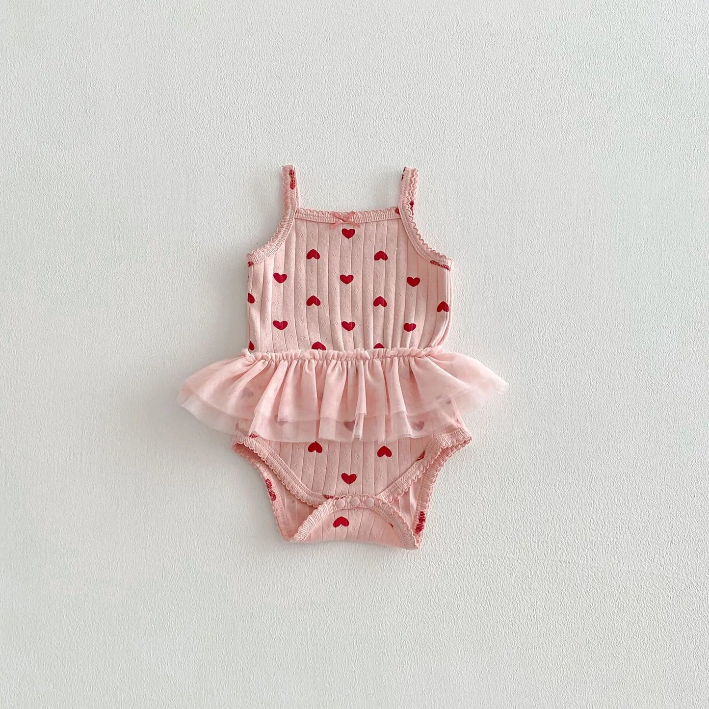2026 Summer New Baby Clothes Cute Heart Print Toddler Girls Bodysuits Korean Style Baby One Piece