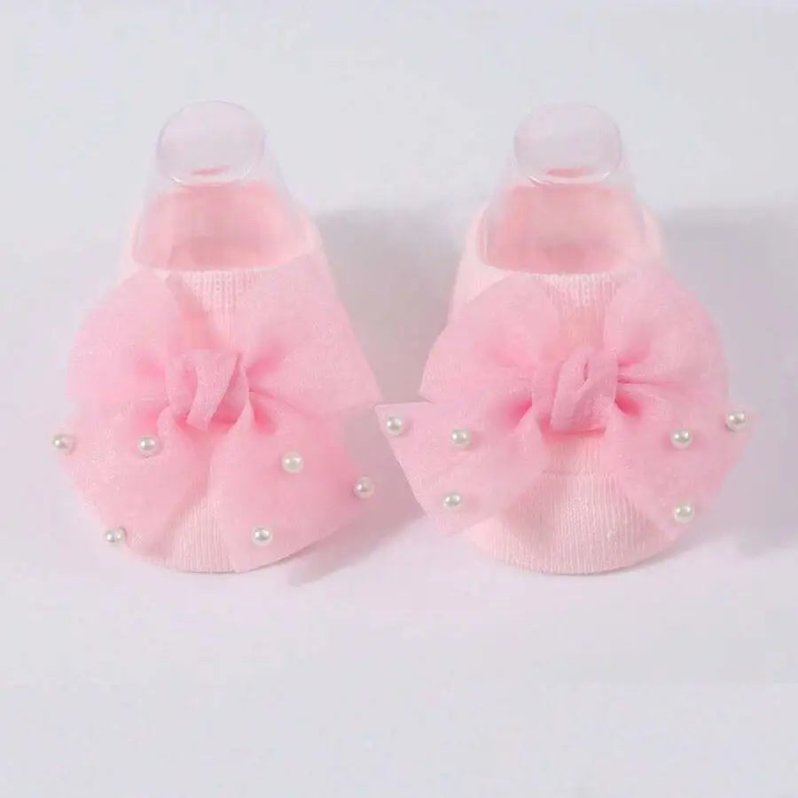Soft Baby ulle Bow with Pearl Embellishments Socks  Ideal for Birthday & Photoshoot baby socks