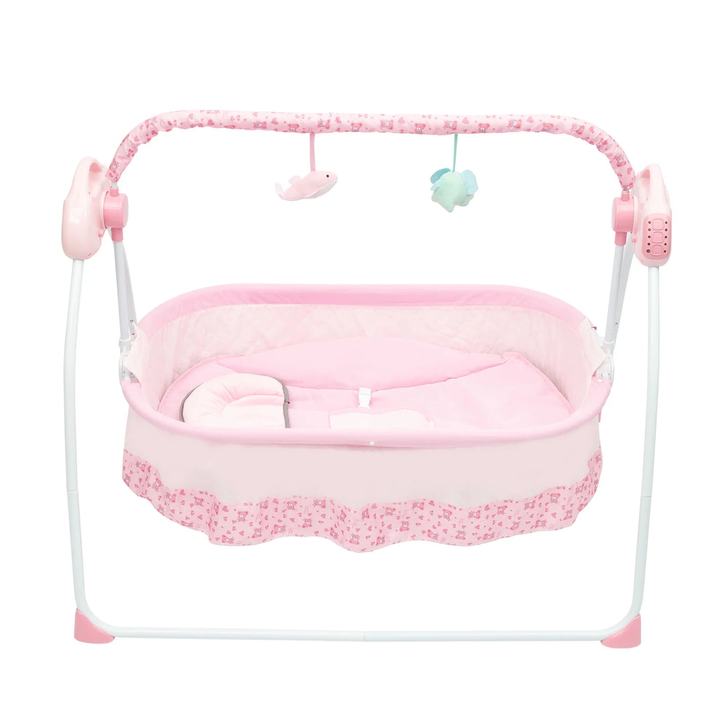 Electric Baby Crib Cradle, 0-18 Monthsinfant Bed, 25kg/55lbs Capacity, Foldable Baby Cradle Swing for Home/Travel（pink）