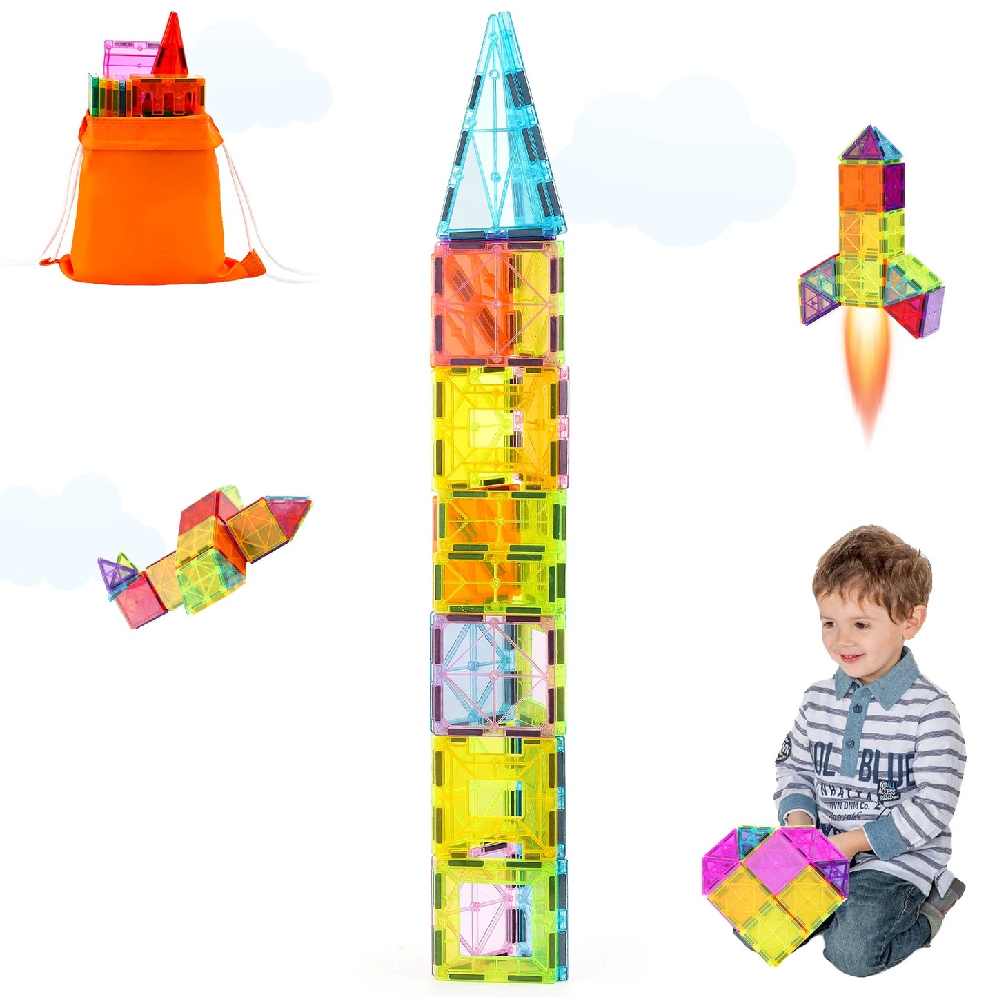 SucceBuy 32PCS Light Magnetic Tiles Building Blocks Magnet Educational STEM Sensory Stacking Toys for Toddlers Boys Girls Gifts