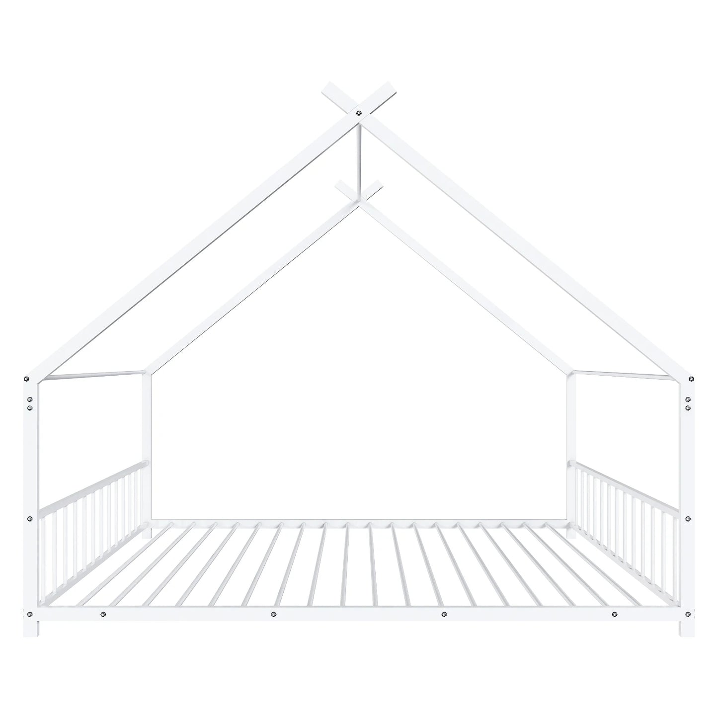 White Flat Bed House Shape with Side Guardrails Twin Children's Iron Bed
