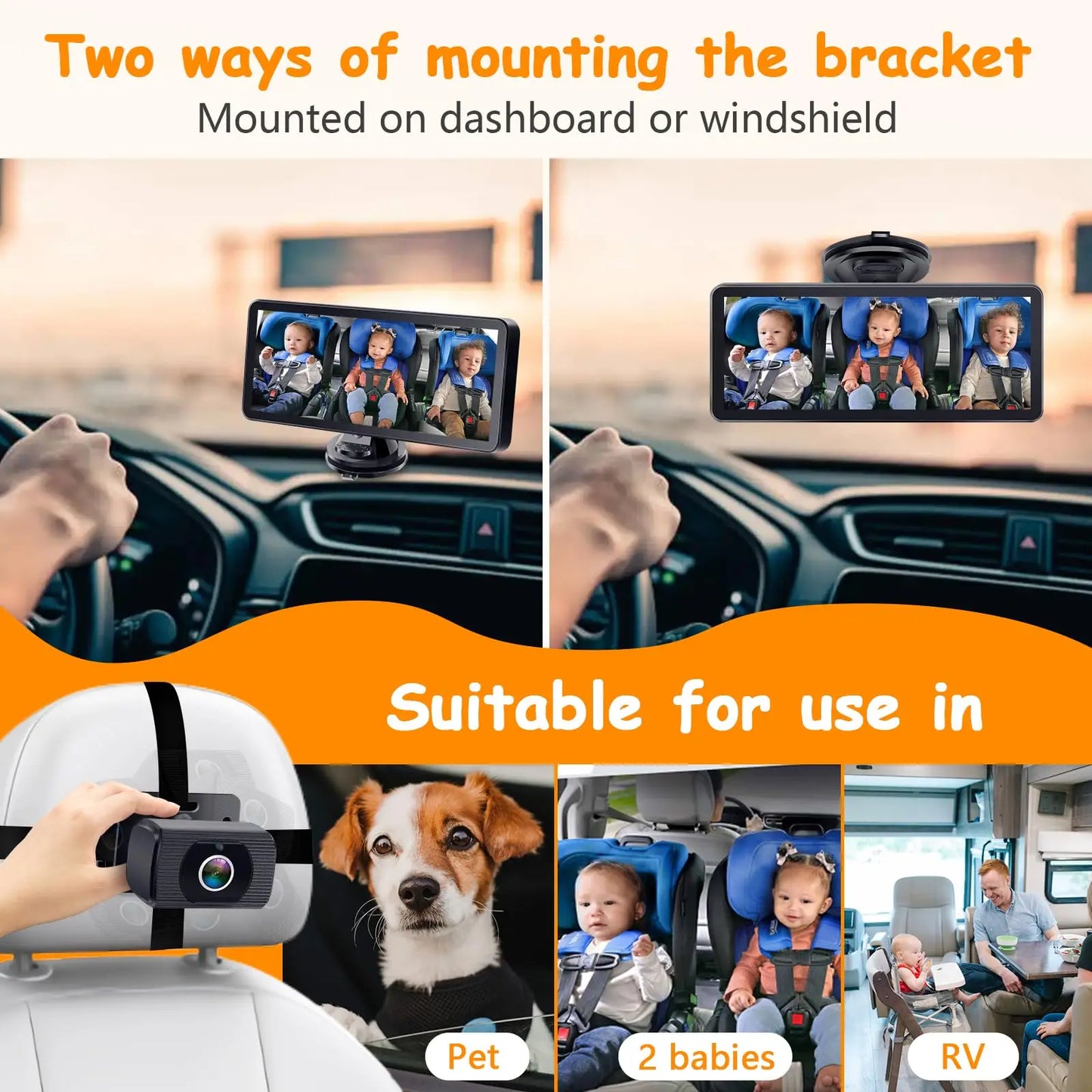 Car Baby Mirror Dual Channel Back Seat Baby Car Camera 1080P with Rear View Car Monitor 6.8'' IPS Screen Kids Pet Night Vision
