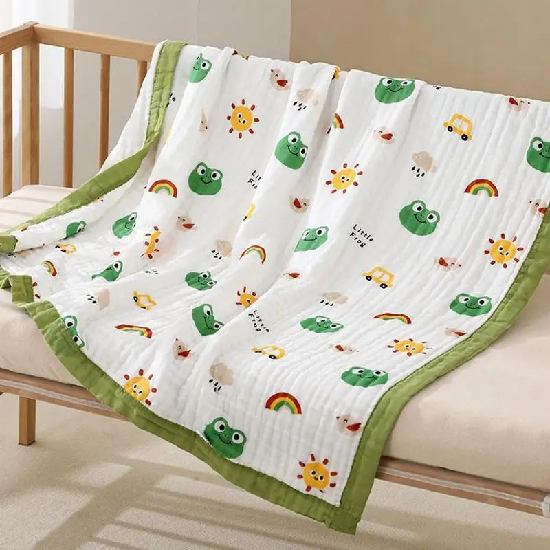 Muslin Blanket Crib Blankets For Toddler Breathable Lightweight Air Conditioning Quilt Cartoon Patterns Soft Fabric For Playtime