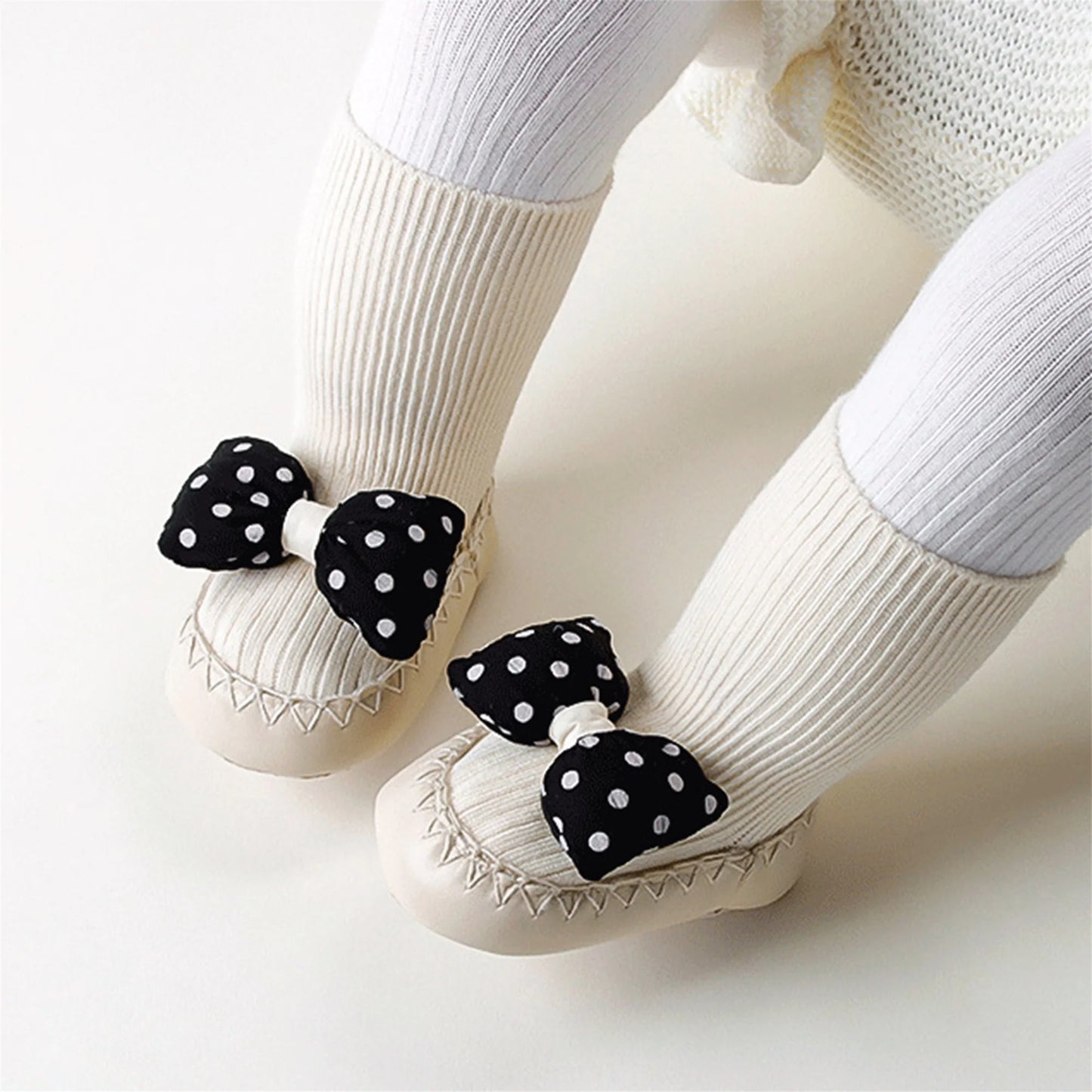 Toddler Girl Polka Dot Print Bow Slip-On Shoes with Non-Slip Sole and Cute Bootie Design for First Steps and Walking