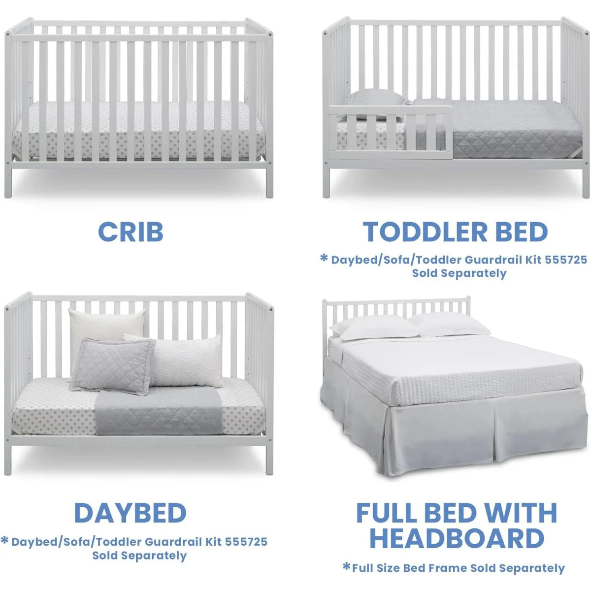 Children Heartland 4-in-1 Crib, Greenguard Gold Certified Convertible Baby Bed Bianca White