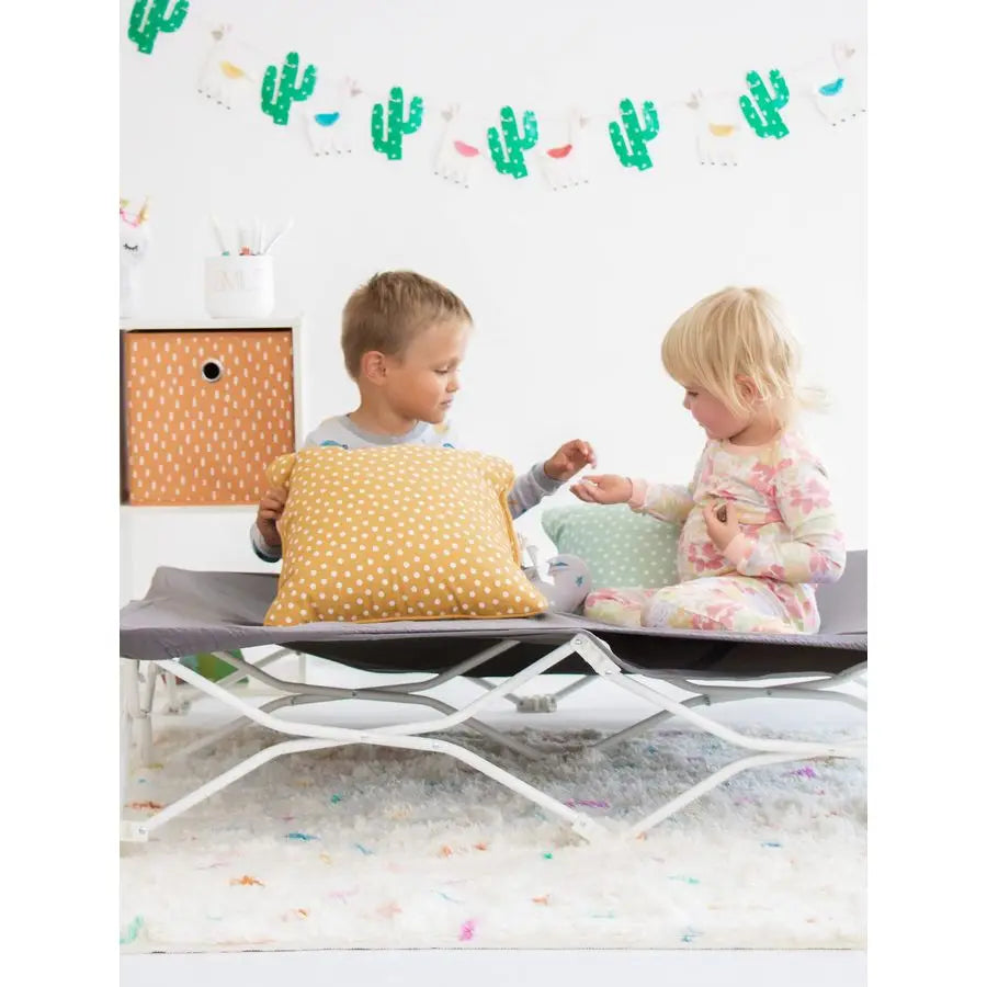 My Cot Twin Portable Toddler Bed, Includes Fitted Sheet, Gray