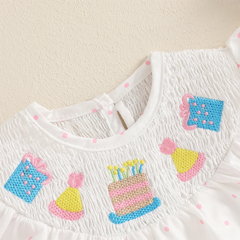 Adorable Baby Girls Rompers with Sweet Cupcake Embroidery and Flutter Sleeves - Perfect for Birthday Celebrations