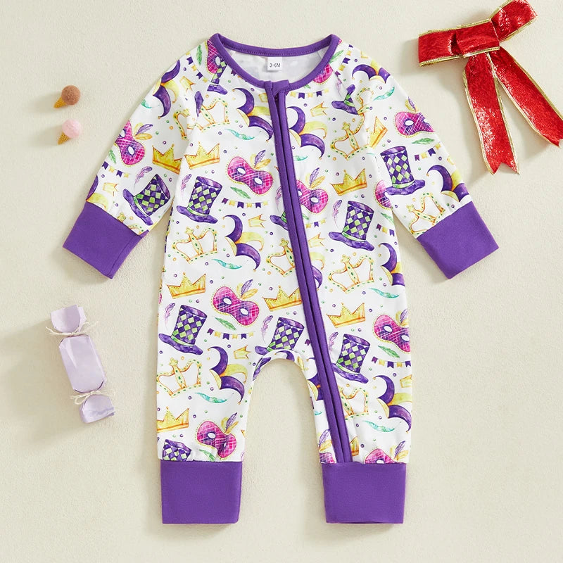 Adorable Unicorn Print Hooded Romper with Matching Booties and Mittens for Infants and Toddlers