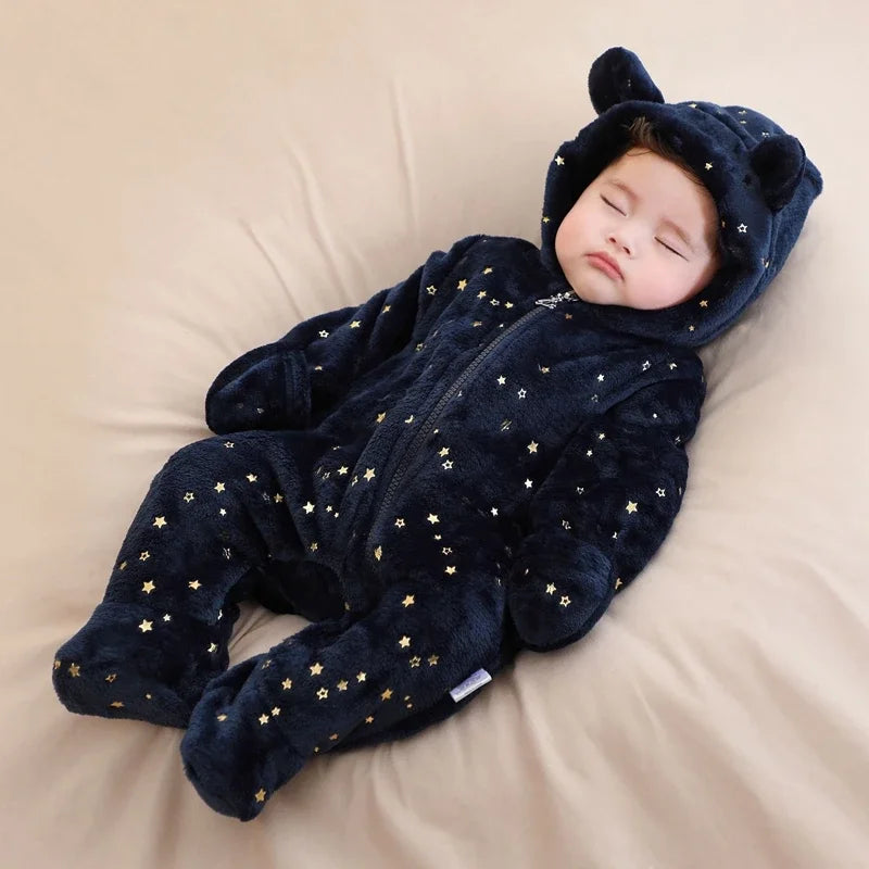 Soft Flannel Warm Baby Rompers - Autumn Winter Cartoon Bodysuit for Newborn Boys & Girls, 0-12M Infant Clothing