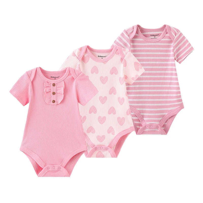 Kiddiezoom unisex summer three piece fashionable cartoon boy and girl jumpsuit 100% pure cotton comfortable newborn set