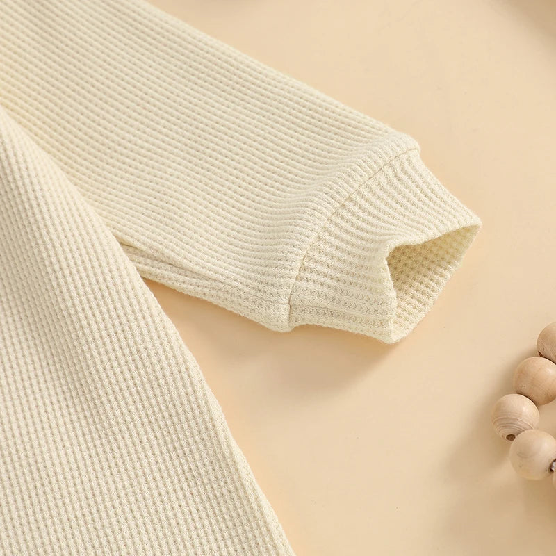 Infant Toddler Unisex Autumn  Soft Ribbed Texture Full Sleeve Round Neck Front Button Closure Playsuit