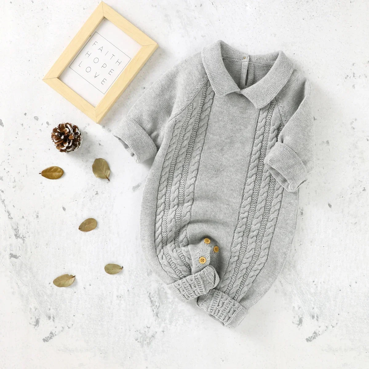 Autumn Winter Baby Knitted Hooded Rompers 0-18m, Long Sleeve Warm Jumpsuits for Infant Toddler Boys & Girls