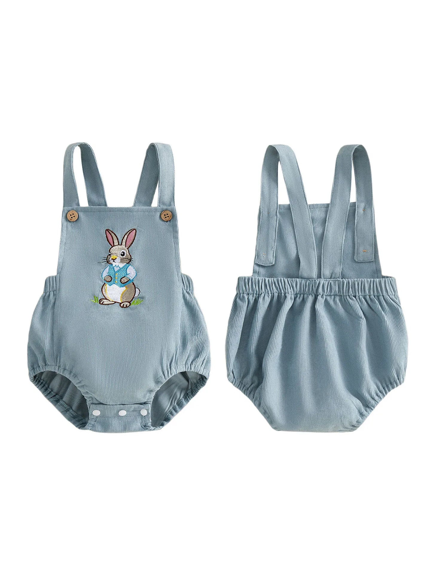 Infant Easter Bunny Romper Adorable Sleeveless Newborn Overalls Jumpsuit with Embroidered Rabbit Design for Baby Boy