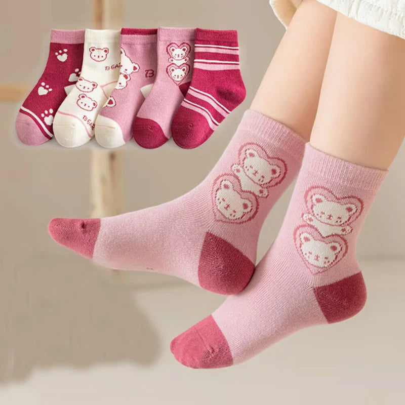5 Pairs Kids Boys Girls Socks Children Baby Toddler Sport Socks School Students Spring Autumn Soft Cotton Fashion Mid Tube Socks