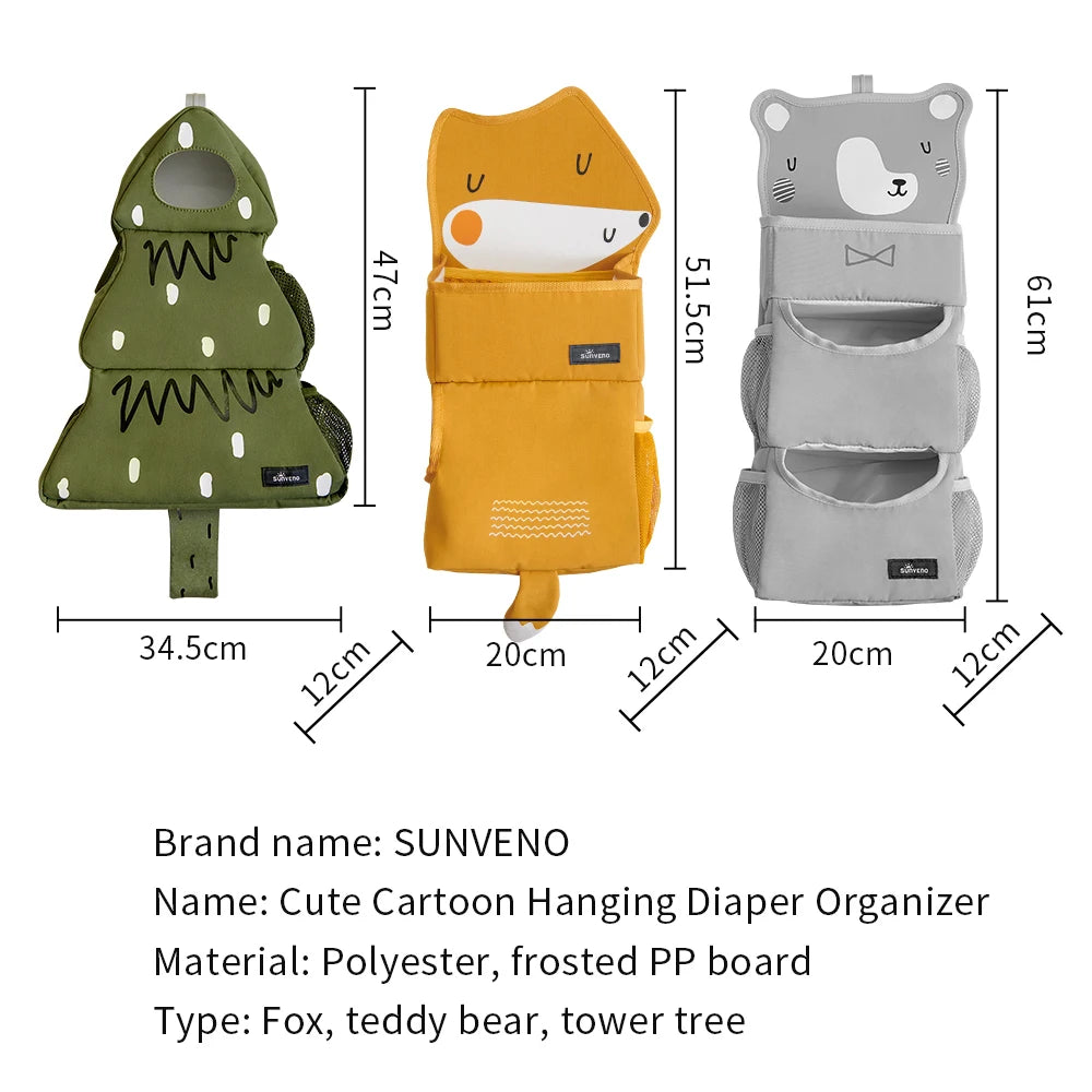 Sunveno Cartoon Baby Crib Hanging Storage Bag, Multi-functional Organizer for Baby Supplies Baby Room Decor