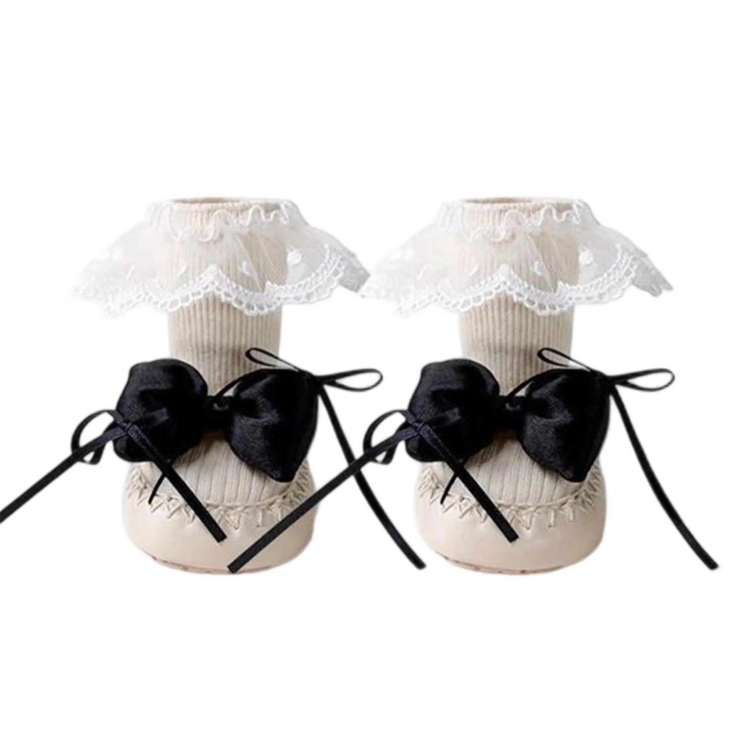 Adorable Baby Girl Slip-On Shoes with Sweet Bow Detail and Cozy Fleece Lining for Infant Toddler Newborns - Non-Slip Lace Trim