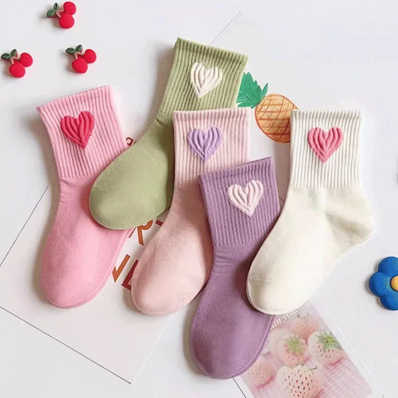 5 Pairs Baby Socks Toddler Soft Comfortable Breathable Heart Pattern Kids Footwear Elasticity Wrinkle - Resistant Athletic Socks