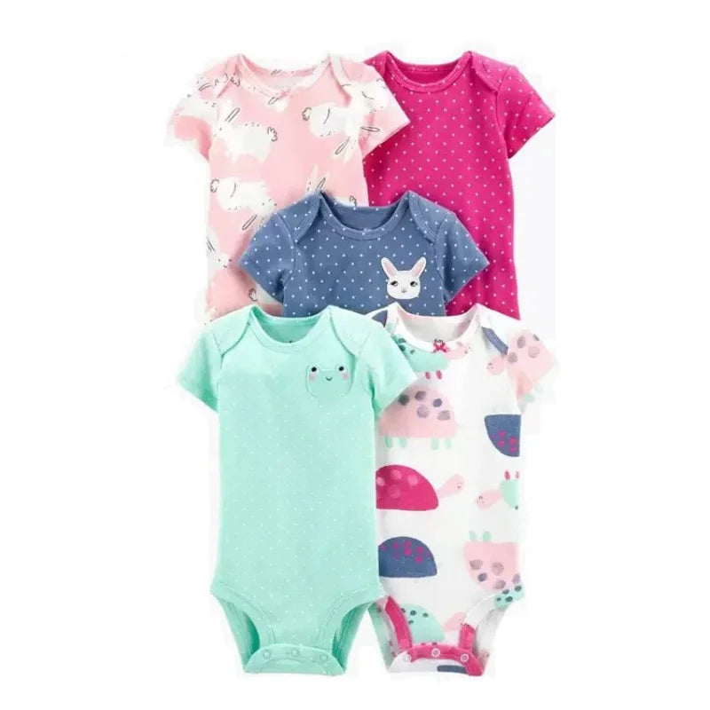 5PCS/Lot Baby Bodysuits Newborn Baby Boy Girl Clothes Fashion Short Sleeve 100% Cotton Baby Jumpsuit Summer Baby Clothing 0-24M