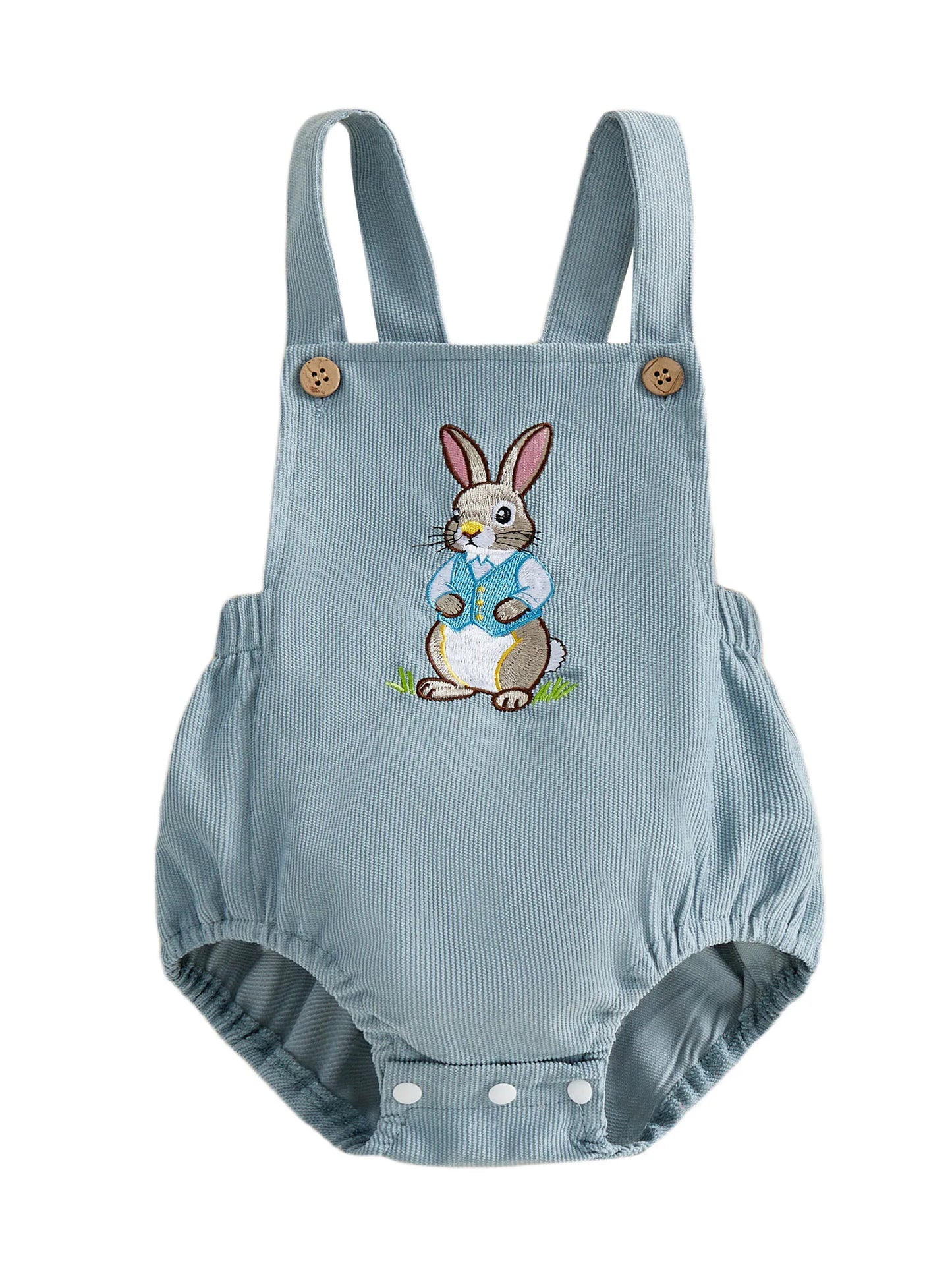 Infant Easter Bunny Romper Adorable Sleeveless Newborn Overalls Jumpsuit with Embroidered Rabbit Design for Baby Boy