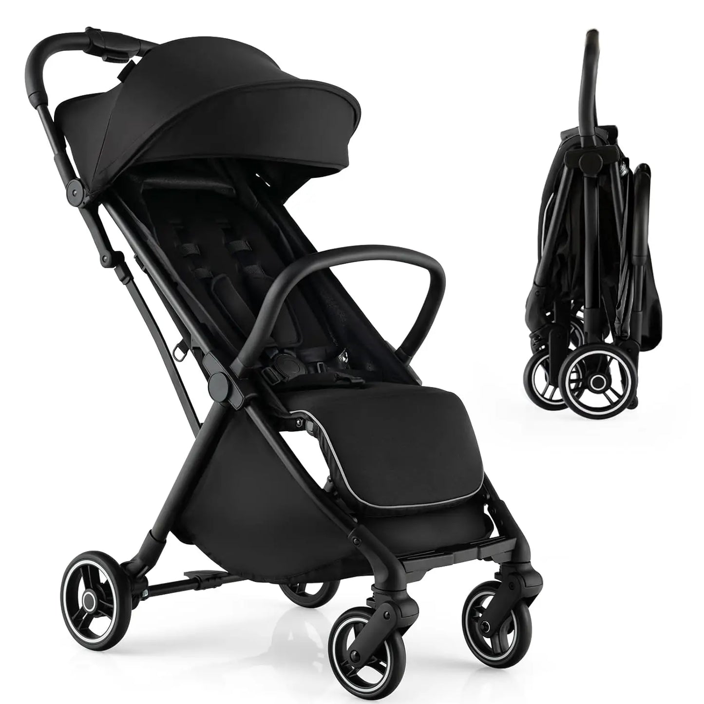 Lightweight Baby Stroller, Compact Travel for Airplane, Fits Airplane Cabin & Overhead, One-Hand Gravity Fold, Self-Standing