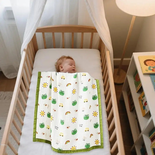 Muslin Blanket Crib Blankets For Toddler Breathable Lightweight Air Conditioning Quilt Cartoon Patterns Soft Fabric For Playtime