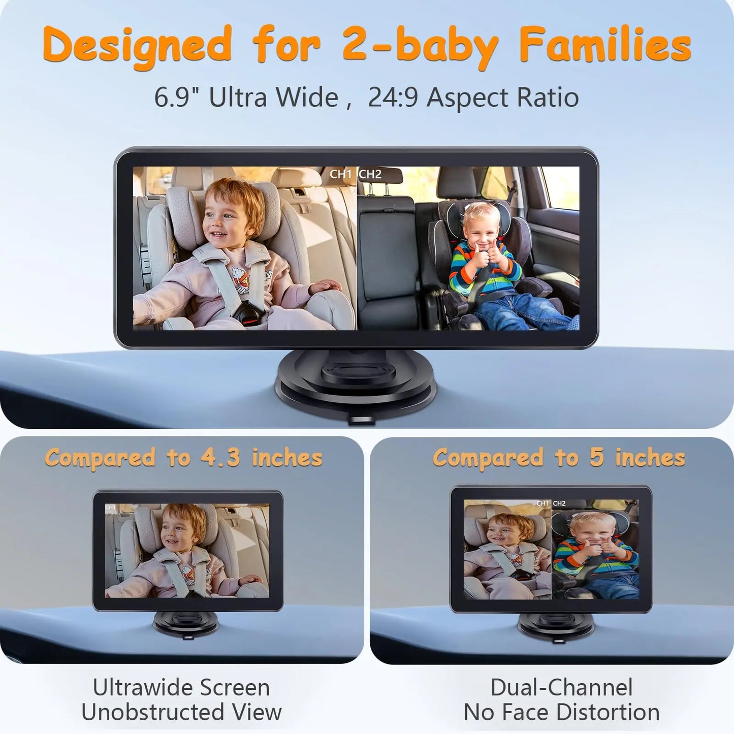 Car Baby Mirror Dual Channel Back Seat Baby Car Camera 1080P with Rear View Car Monitor 6.8'' IPS Screen Kids Pet Night Vision