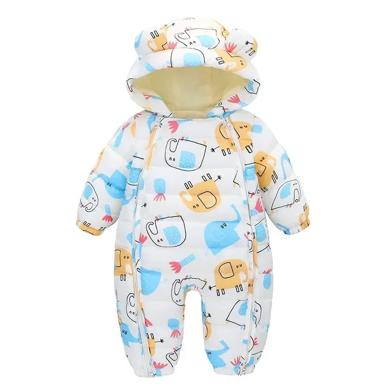 2025 Autumn Winter Baby Snowsuit - Hooded Plus Velvet Warm Rompers for Toddler Boys & Girls (0 - 5T)
