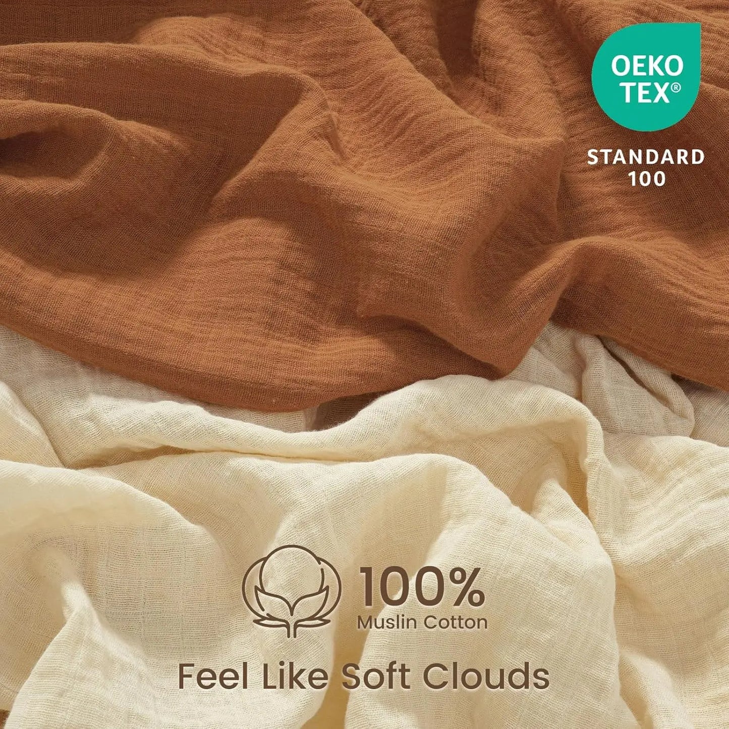 2-Pack Muslin Cotton Mini Crib Sheets for Boys & Girls, Soft Breathable Fit Pack N Play Mattresses in Beige & Brown