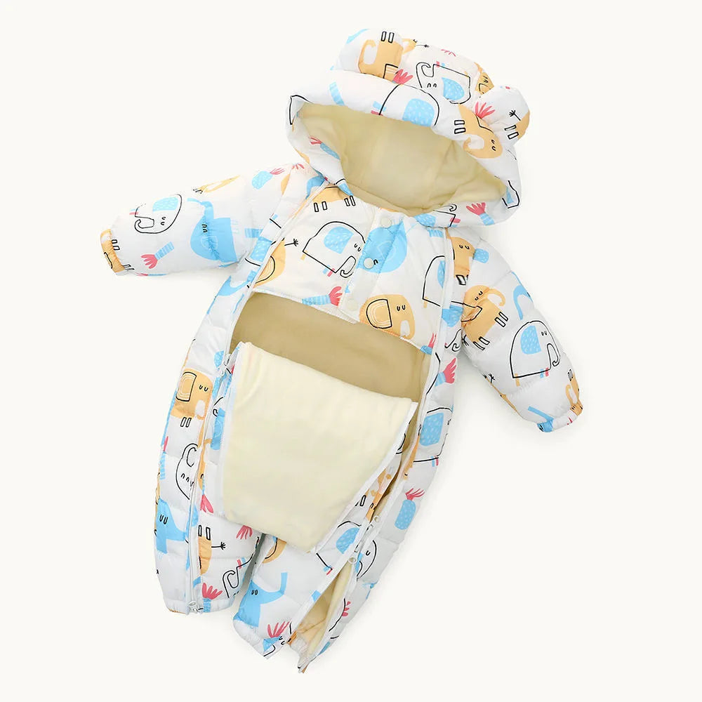 2025 Autumn Winter Baby Snowsuit - Hooded Plus Velvet Warm Rompers for Toddler Boys & Girls (0 - 5T)