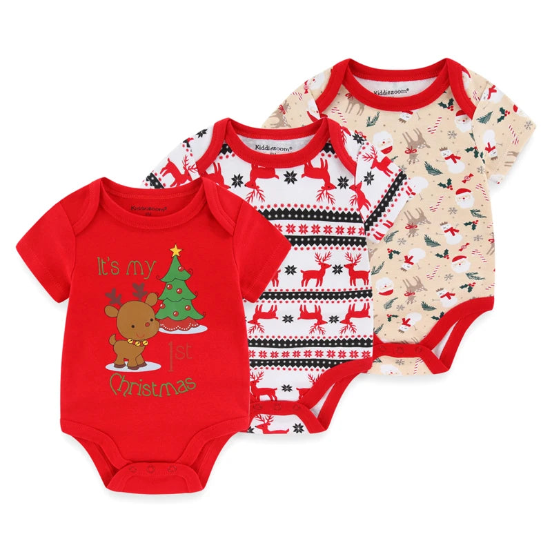 Kiddiezoom unisex summer three piece fashionable cartoon boy and girl jumpsuit 100% pure cotton comfortable newborn set