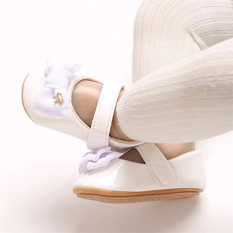 Infant Girls Bowknot Mary Jane Flats with Non-Slip Sole Cute Princess Dress Shoes for Newborns Adorable Crib Shoes