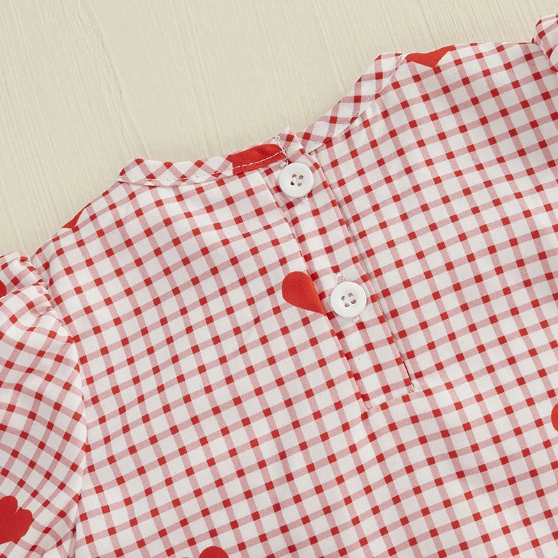 Toddler Girl Valentine s Day Outfit Heart Print Romper with Ruffle Sleeves and Matching Headband Set for Baby Girls