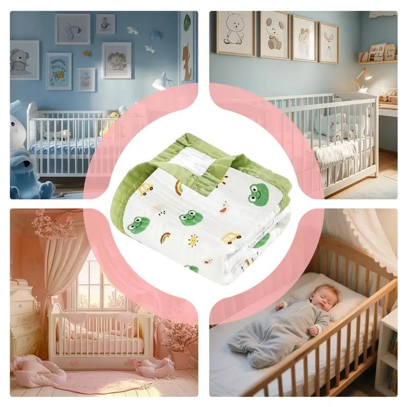 Muslin Blanket Crib Blankets For Toddler Breathable Lightweight Air Conditioning Quilt Cartoon Patterns Soft Fabric For Playtime